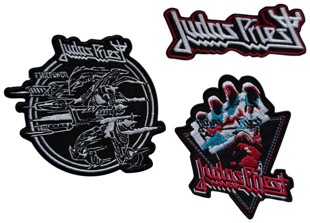 JUDAS PRIEST - 3-Patches-Set : British Steel 8,7 x 7,1 cm + Logo 3,3 x 9 cm + Firepower 9 x 10 cm - Patch