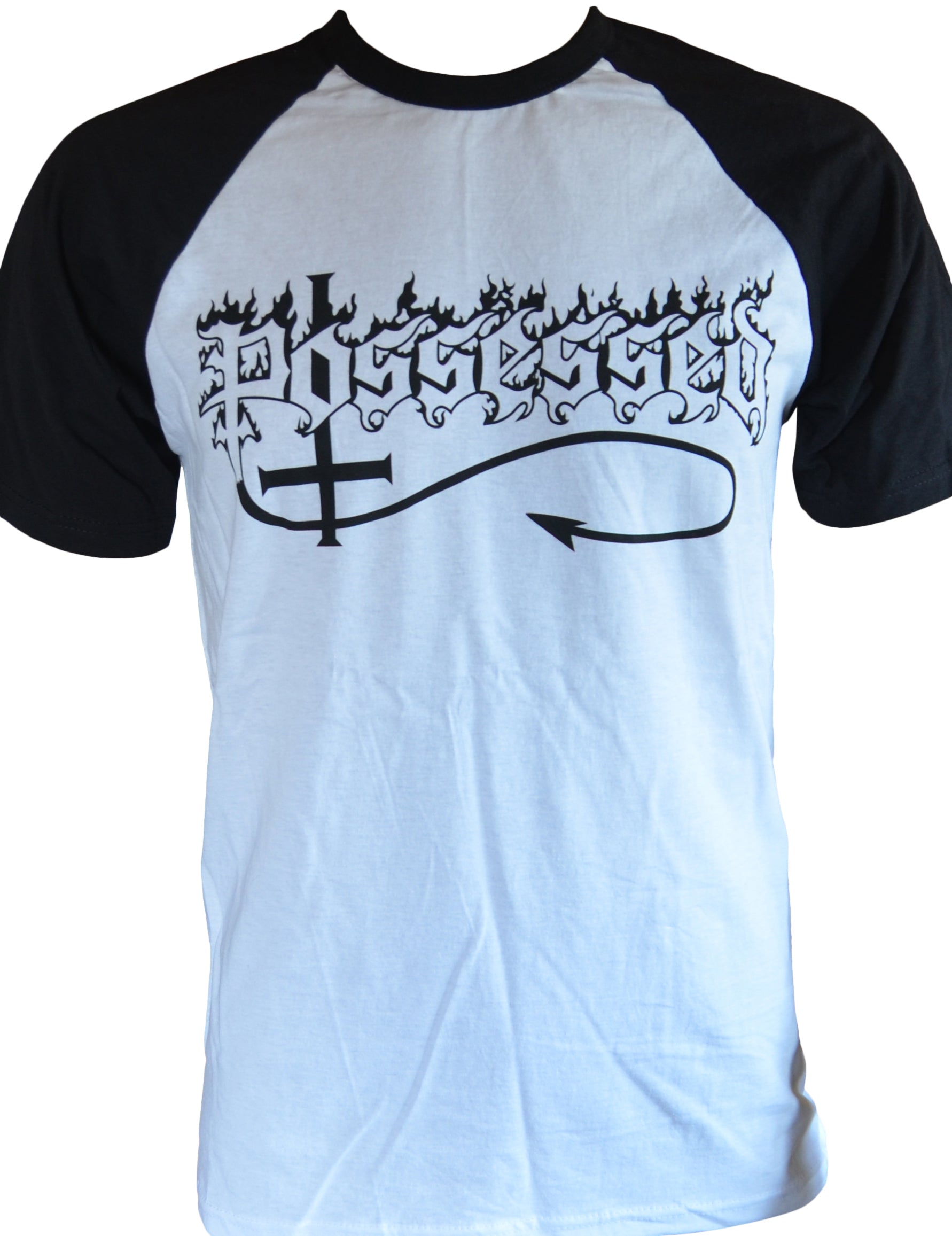POSSESSED - Black-Logo / White-Black-Fruit-Of-The-Loom-Baseball-T-Shirt - TS M